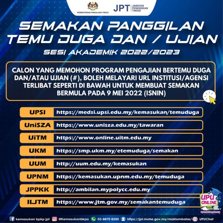 Semakan Panggilan Temuduga/Ujian UPU/IPTA Sesi 2023/2024 | Semakan.NET